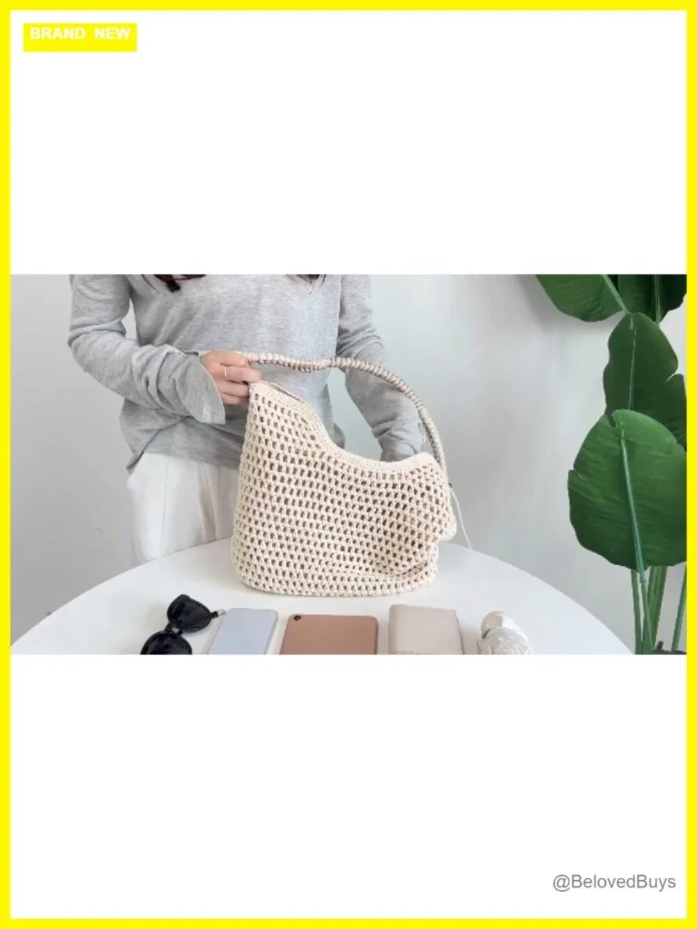 Hobo Crochet Beach Tote Bag, Woven Knit Shoulder Purse for Summer Travel